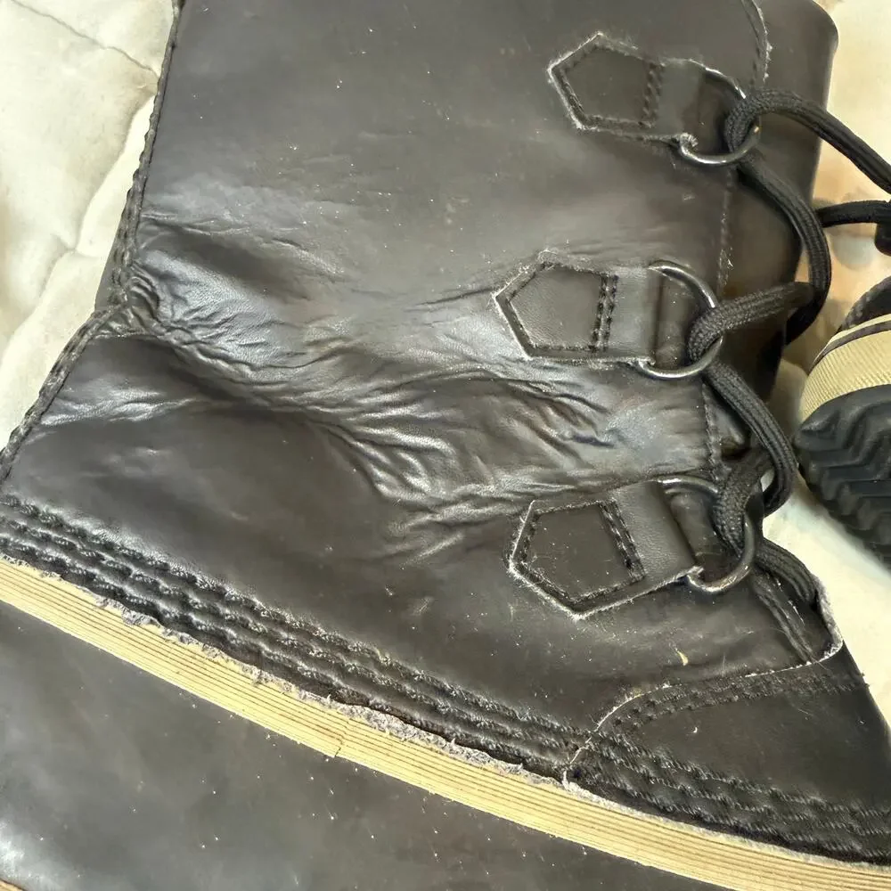 Sorel Yoot Pac Black Leather Winter Snow Boots Size Big Kid Boys Girls Size 6